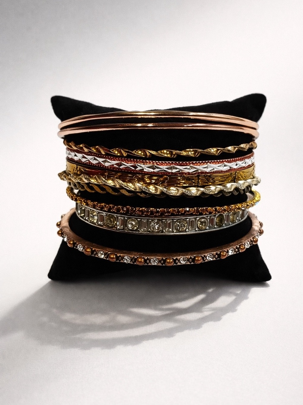 Set of 10 Mixed Metallic Gold & Rose Gold Bangle Bracelets